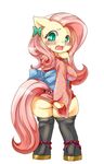  blush breasts butt equine female fluttershy_(mlp) friendship_is_magic fur green_eyes hair horse mammal my_little_pony pink_hair plain_background pony shinobe solo standing white_background yellow_fur 