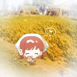  1girl ^_^ apron baonu_de_zhanshen_caibutou basket bird blue_sky blush_stickers brooch chibi chicken chinese_commentary closed_eyes commentary_request country_lolita day dress eyelashes floral_print flower flower_brooch game_screenshot_background grey_shirt hair_flower hair_ornament happy headscarf heart holding holding_basket house in-universe_location infinity_nikki jewelry kneehighs leaf lolita_fashion long_sleeves medium_hair nikki_(series) open_mouth outdoors path piecey pinafore_dress print_headwear puffy_long_sleeves puffy_sleeves red_dress red_flower red_hair red_shoes screenshot_background shadow shirt shoes sky sleeveless sleeveless_dress smile socks solo speech_bubble spoken_heart standing stardew_valley stardew_valley_encounter_(infinity_nikki) straight-on tree vignetting wavy_hair wheat_field white_headscarf white_socks yellow_apron yellow_flower 