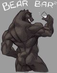  anthro back back_turned balls bear biceps big_muscles black_bear black_nose brown_fur butt buttock canine fangs flexing fur grin looking_at_viewer looking_back male mammal milk muscles nude plain_background pose smile solo standing teeth toned wolfy-nail 