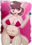 age_difference anthro bikini breasts brown_hair button_nose clothing colored eyelashes female fur hair heart-shaped_pupils hi_res jill_(alfa995) kangaroo looking_at_viewer macropod mammal marsupial mature_female navel older_female one_eye_closed orange_clothing orange_swimwear pouch_(anatomy) red_bikini red_clothing red_eyes red_swimwear redgraceart shaded simple_background smile smile_at_viewer solo swimwear tail tan_body tan_fur tan_skin two-piece_swimsuit
