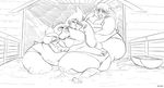 barn big_butt breast_grab breasts butt chubby clothed clothing female gillpanda greyscale group hair huge_butt human inside kissing making_out male mammal monochrome mud open_mouth overweight pig porcine skimpy straight teeth voluptuous 