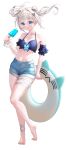  absurdres barefoot bbshrimp detached_sleeves food goddess_of_victory:_nikke highres inflatable_toy n102_(nikke) popsicle swimsuit 