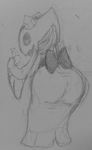  anthro back_view bent_over big_butt bipedal bow butt crystal dress female fin froslass full-length_portrait grey_background half-closed_eyes monochrome nintendo pencil_(art) plain_background pok&#233;mon pok&eacute;mon sketch solo standing traditional_media uncolored_clothing video_games vono 