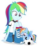 clothed clothing cub cutie_mark dm29 duo equestria_girls equine female feral friendship_is_magic horse human humanized mammal my_little_pony pony rainbow_dash_(eg) rainbow_dash_(mlp) sitting size_difference skirt smile square_crossover standing striped_skirt text young 