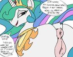  anus big_butt butt colored cutie_mark dialog english_text equine female feral friendship_is_magic hair half-closed_eyes horn horse looking_at_viewer mammal multi-colored_hair my_little_pony pony presenting princess princess_celestia_(mlp) pussy royalty solo sunibee text winged_unicorn wings 