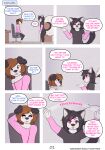 2025 ambiguous_gender anthro black_hair blue_eyes brown_hair canid canine canis chair clothing colored comic comic_panel desk dialogue digital_drawing_(artwork) digital_media_(artwork) domestic_dog duo english_text femboy femboy/femboy furniture hair hi_res husky leggings legwear male male/male mammal nordic_sled_dog office_chair on_chair open_mouth pink_clothing pink_eyes pink_shirt pink_topwear sammi_(woofyrainshadow) shirt siberian_husky simple_background sitting sitting_on_chair speech_bubble spitz standing table tail text topwear woofy_(woofyrainshadow) woofyrainshadow