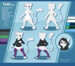 2025 3_toes 4_claws 4_fingers anthro biped black_clothing black_hoodie black_topwear blue_body blue_eyes blue_fur blue_markings blue_stripes blue_tail bottomless bottomless_anthro bottomless_female butt chest_tuft claws clothed clothed_female clothing darkmirage digital_media_(artwork) digitigrade english_text eyelashes fan_character featureless_chest featureless_crotch feet felid feline female finger_claws fingers footwear front_view fur fur_markings generation_1_pokemon green_eyes heterochromia hi_res hood hood_up hoodie inner_ear_fluff legendary_pokemon legwear looking_at_viewer mammal markings mew_(pokemon) model_sheet mouth_closed multicolored_body multicolored_fur multicolored_tail nintendo nude nude_anthro nude_female pattern_clothing pattern_footwear pattern_legwear pattern_socks pokemon pokemon_(species) purple_clothing purple_footwear purple_legwear purple_socks rear_view semi-anthro smile smiling_at_viewer socks solo standing striped_body striped_clothing striped_footwear striped_fur striped_legwear striped_markings striped_socks stripes tail tail_markings text toes topwear tuft white_body white_claws white_ears white_fur white_inner_ear white_inner_ear_fluff white_tail yuki_(side_b)