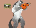  animal_genitalia anthro balls biceps black_nipples equine eyes_closed flaccid fur grey_fur grey_hair hair horse horsecock male mammal muscles musical_instrument narse nipples nude pecs penis photo pose presenting sheath solo standing toned vein violin 