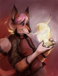  blue_eyes canine clothed clothing fire fox hair lanthryn magic magic_user male mammal red_fox skulldog solo white_hair 