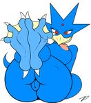  anthro avian barefoot beak big_butt breasts butt duck female foot_focus golduck looking_at_viewer nintendo pok&#233;mon pok&#233;morph pok&eacute;mon pussy red_eyes smile soles video_games webbed_feet webbed_toes zp92 