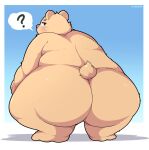 2025 anthro bear big_butt blush brown_body butt hi_res inigo_(kusosensei) kemono kusosensei male mammal overweight overweight_male question_mark solo standing