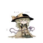  1girl black_hat bow buttons closed_eyes collared_shirt commentary_request crying diamond_button green_hair green_skirt hat hat_bow heripantomorrow komeiji_koishi melting open_mouth shirt simple_background skirt solo third_eye touhou translation_request white_background x_eye yellow_bow yellow_shirt 