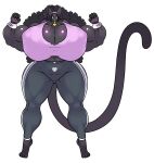 abs absurd_res antenna_hair anthro armband barefoot big_breasts black_hair bottomwear breasts clothing collar collar_tag digitigrade domestic_cat duragonart eyewear fan_character feet felid feline felis female flexing flexing_bicep flexing_both_biceps freckled_breasts freckles glasses hair heart_collar_tag heart_eyes heart_symbol hi_res iridescent_fur lipstick long_ears long_hair long_tail makeup mammal mature_anthro mature_female muscular muscular_anthro muscular_female navel nipple_outline pantherine pants pawpads pink_clothing pink_shirt pink_tank_top pink_topwear poofy_hair shirt smile solo story story_in_description tail tank_top thick_thighs topwear yellow_eyes yoga_pants