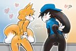  &lt;3 ? anus balls black_eyes black_fur black_nose black_skin blue_eyes blush butt canine cat clothed clothing crossover duo feline fox fur gloves half-dressed happy harmarist hat klonoa klonoa_(series) looking_back looking_down mammal miles_prower namco nude open_mouth presenting presenting_hindquarters sega shadow sharp_teeth shiny shirt smile sonic_(series) standing take_your_pick teeth video_games white_eyes white_fur yellow_eyes yellow_fur 