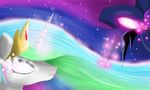  colorful duo equine eyes_closed female friendship_is_magic glowing glowing_eyes horn horse magic mammal mricantdraw my_little_pony pony princess_celestia_(mlp) princess_luna_(mlp) stars tiara winged_unicorn wings 