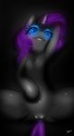  arm_behind_head black_background black_fur blue_eyes butt equine female feral friendship_is_magic fur glowing glowing_eyes hair horn horse inviting looking_at_viewer looking_down lying mammal my_little_pony on_back plain_background pony presenting presenting_pussy purple_hair pussy rarity_(mlp) seductive slypon smile solo spread_legs spreading teeth unicorn 