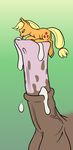  animal_genitalia applejack_(mlp) blonde_hair cum cutie_mark duo equine female feral forbiddenponyworld friendship_is_magic fur green_eyes hair horse horsecock male mammal micro my_little_pony orange_fur penis pony simple_background straight tongue 