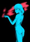  ass black_background blues_jagat cigarette completely_nude glasses high_contrast highres holding holding_cigarette looking_at_viewer mutual_cigarette_lighting neon_lights neon_palette nude original solo 
