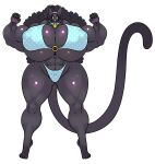 abs absurd_res antenna_hair anthro barefoot big_breasts bikini bikini_bottom bikini_top black_hair blue_bikini blue_clothing blue_swimwear breasts clothing collar collar_tag digitigrade domestic_cat duragonart eyewear fan_character feet felid feline felis female flexing flexing_bicep flexing_both_biceps freckled_breasts freckles glasses hair heart_collar_tag heart_eyes heart_symbol hi_res iridescent_fur lipstick long_ears long_hair long_tail makeup mammal mature_anthro mature_female muscular muscular_anthro muscular_female navel nipple_outline pantherine pawpads poofy_hair smile solo story story_in_description swimwear tail thick_thighs two-piece_swimsuit yellow_eyes