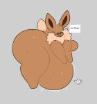 anthro belly big_belly big_breasts blush breasts brown_body brown_fur butt curvy_figure digital_media_(artwork) duo eevee english_text eyelashes featureless_breasts female fluffy fur generation_1_pokemon hair hi_res huge_belly huge_breasts hyper hyper_belly mammal nintendo nude overweight overweight_anthro overweight_female pickles_(swallowpancakes) pokemon pokemon_(species) simple_background solo_focus swallowpancakes tail text thick_thighs voluptuous voluptuous_anthro voluptuous_female vore wide_hips