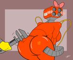  big_butt blush bow breasts butt construct engineer_(team_fortress_2) english_text female glove huge_butt sentry sentry_(team_fortress_2) side_boob team_fortress_2 text tool wires wrench zp92 