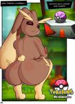 absurd_res after_sex anthro black_sclera bodily_fluids breasts brown_body butt female forest forest_background fur generation_4_pokemon genital_fluids genitals gradient_background hair hi_res kevwrite logo looking_at_viewer looking_back lopunny nature nature_background nintendo pink_eyes plant pokeball pokemon pokemon_(species) simple_background small_breasts solo tan_body tan_fur tan_hair text text_box tree vaginal_fluids vulva