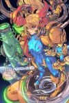  arm_cannon armor blonde_hair blue_eyes bodysuit disassembly edwin_huang green_visor hologram metroid normal_suit_(metroid) power_armor power_suit_(metroid) samus_aran skin_tight weapon zero_suit 