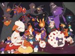  3others :o alolan_marowak alternate_color alternate_shiny_pokemon animal_ears antennae ariados arthropod_limbs banette basket bat_(animal) black_border black_hat blue_fire bonsly border bug candy colored_skin crobat curled_horns delphox everyone fire food foongus fox_ears full_body furry gourgeist grey_background hat holding holding_basket hoppip horns isutai kricketot lampent leavanny limited_palette litwick looking_at_another looking_at_viewer mismagius morelull multiple_others murkrow mushroom noibat orange_eyes orange_fur outdoors pachirisu pokemon pokemon_(creature) pumpkaboo purple_horns shroomish simple_background smeargle spider spinda standing swirlix whimsicott white_fur witch_hat yellow_skin 