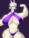  biceps big_breasts bikini blue_eyes blush bodybuilder breasts clothed clothing female flexing giraffe hair huge_breasts mammal muscles muscular_female navel nemesisprime909 skimpy smile solo swimsuit tight_clothing white_hair 