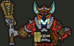  armor canine darachi dragon facing fox hammer looking_at_viewer male mammal ryxie scales solo viewer warhammer weapon 