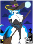 5_fingers anthro areola big_breasts big_butt blue_body breasts broom butt cleaning_tool clothing curvy_figure female fingers full_moon halloween hat headgear headwear hi_res holidays huge_breasts magic_user mature_female moon night reptile sara_(tobydraws4) scales scalie snake solo standing tail thick_thighs tobydraws4 voluptuous voluptuous_female white_body wide_hips witch_costume witch_hat yellow_eyes