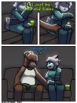 anthro barley(connorsconnor) bear colored comic conley connorsconnor consenting duo female furniture hand_on_leg hand_on_thigh heart_symbol hi_res hybrid infidelity male male/female mammal shaded shaking shivering sofa