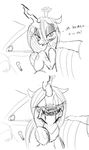  car changeling creepy crown dialog equine eyes_closed female feral friendship_is_magic horn horse human mammal monochrome my_little_pony nightmare_fuel open_mouth pincers queen_chrysalis_(mlp) sharp_teeth solo teeth text zev 