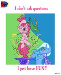  alligator blue_eyes blue_hair cape english_text equine female friendship_is_magic gummy_(mlp) hair hat horn jowybean male mammal my_little_pony party_horn pink_hair pinkie_pie_(mlp) purple_eyes reptile scalie streamers text trixie_(mlp) unicorn wizard_hat 