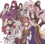  3boys 6+girls animal_ears artoria_caster_(fate) artoria_caster_(second_ascension)_(fate) artoria_pendragon_(fate) beret between_fingers black_bodysuit blue_kimono bodysuit book cape cup dress fate/grand_order fate_(series) flower fox_ears fox_tail glasses hair_ornament hairpin hat highres holding holding_staff holding_wand insect_wings japanese_clothes kimono koyanskaya_(assassin)_(first_ascension)_(fate) koyanskaya_(fate) m_12170 mage_staff merlin_(fate) merlin_(fate/prototype) multiple_boys multiple_girls multiple_hairpins necktie oberon_(fate) oberon_(third_ascension)_(fate) ofuda ofuda_between_fingers open_book pink_flower purple_dress scathach_(fate) scathach_skadi_(fate) scathach_skadi_(first_ascension)_(fate) scathach_skadi_(swimsuit_ruler)_(second_ascension)_(fate) smile staff striped_necktie tail tamamo_no_mae_(fate) tamamo_no_mae_(third_ascension)_(fate) teacup teapot tiara twintails wand waver_velvet waver_velvet_(zhuge_liang) white_dress wings 