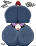 2025 absurd_res angry_video_game_nerd_(series) anthro big_butt bottomwear butt butt_focus clothing denim denim_bottomwear denim_clothing english_text female hi_res huge_butt jeans lagomorph leporid mammal mature_female pants rabbit regina_harrington slightly_chubby solo text thick_thighs ultrastax