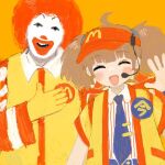  00990099ppcut 1boy 1girl afro closed_eyes clown facepaint imadake_tsukimi_tabemi lowres mcdonald's ronald_mcdonald waving 