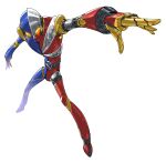  1boy android armor belt boots full_body glowing glowing_eyes helmet highres jinzou_ningen_kikaider kikaider kikaider_(series) male_focus mask multicolored_armor paintedmike palette_suit robot solo tokusatsu white_background yellow_eyes 