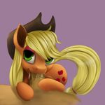  applejack_(mlp) blonde_hair cowboy_hat cutie_mark equine eyeshadow fellatio female feral friendship_is_magic fur green_eyes hair hat horse makeup male mammal my_little_pony oral oral_sex orange_fur penis plain_background pony pony-fuhrer purple_background sex straight tres-apples 