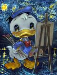 2025 anatid anseriform anthro avian beak bird brush canvas clothed clothing dated disney donald_duck duck easel eyebrows feathers hat headgear headwear inspired_by_formal_art jasmine_becket-griffith looking_at_viewer male official_art paintbrush painting_(artwork) solo tail the_starry_night traditional_media_(artwork) traditional_painting_(artwork) white_body