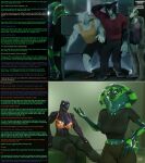 2023 3d_(artwork) anthro bethany_(thalarynth) black_body black_bottomwear black_clothing black_fur black_topwear bottomwear canid canine canis caption carmen_(thalarynth) clothed clothed_anthro clothed_female clothed_male clothing cobra cobra_(petruz) crocodile crocodile_(petruz) crocodilian dialogue digital_media_(artwork) duo english_text female first_person_view fur group hand_on_head hi_res jared_(thalarynth) kathy_(thalarynth) keith_(thalarynth) male mammal mind_control open_mouth page_number pupils red_clothing red_topwear reptile scalie sitting slit_pupils smile snake standing tail text thalarynth topwear tube white_body white_fur wolf wolf_(petruz) yellow_clothing yellow_topwear