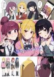  6+girls :p @_@ absurdres ahoge bandaid_on_hair black_bow black_choker black_hair black_jacket black_nails black_necktie blonde_hair blue_hair bocchi_the_rock! bow bowtie bracelet cellphone choker clenched_teeth collared_shirt colored_inner_hair commentary_request detached_ahoge dropping earclip earrings face_piercing fang gotoh_hitori hair_bow hair_bun hair_ornament hand_tattoo heart heart_choker highres hiroi_kikuri holding holding_phone ijichi_nijika ijichi_seika jacket jewelry kita_ikuyo labret_piercing leg_warmers long_sleeves looking_at_viewer multicolored_hair multiple_girls nail_polish necktie pa-san phone piercing pink_hair pink_sweater purple_hair purple_nails red_bow red_eyes red_hair ring seisyuntarotto sharp_teeth shirt smartphone speech_bubble stud_earrings sweater taking_picture tattoo teeth tongue tongue_out translation_request two_side_up v white_shirt x_hair_ornament yamada_ryo 