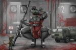  3:2 anthro assault_rifle blizzard_entertainment boysa_228 camo cannon clothing crouching detailed_background duo extreme_size_difference female footwear general_dynamics gun hi_res high_heels hydralisk_(character) hydralisk_(starcraft) infestation larger_female license_plate living_machine living_tank living_vehicle m1_abrams m240 m2hb machine male no_smoking parasite poland polish_flag polish_text ranged_weapon red_body red_skin rifle shoes sign size_difference starcraft tail taking_picture tank_(vehicle) teeth text translated truck uniform uniformed_male vehicle weapon wedge_(footwear) zerg 