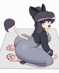 absurd_res alys_faiblesse_(zelripheth) ankle_tuft anthro arm_tuft big_breasts big_butt black_hair breasts butt canid canine canis claws cleavage clothed clothed_anthro clothing collar colored_nails domestic_dog eyebrow_piercing eyebrow_through_hair eyebrows facial_piercing female floppy_ears full_body_suit fully_clothed fully_clothed_anthro hair hi_res leg_tuft leggings legwear looking_at_viewer mammal nails pawpads piercing ponytail poodle purple_eyes raised_tail side_boob side_view smile smiling_at_viewer solo standard_poodle tail tail_tuft translucent translucent_hair tuft underwear_outline wide_hips wrist_tuft yoga_mat zelripheth