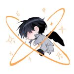  1boy animal_hug biyoo_(omniscient_reader's_viewpoint) black_hair black_shirt black_wings blush coat collared_shirt commentary_request curled_up hayu_beck kim_dokja korean_commentary lowres male_focus mini_wings omniscient_reader's_viewpoint open_clothes open_coat popped_collar shirt short_hair sparkle tears white_coat wings 