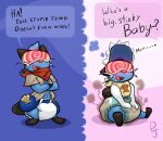3_toes ambiguous_gender anthro aqua_(innocentenough) armwear artist_logo bib black_ears black_tail blue_body bodily_fluids bonnet brown_clothing brown_shirt brown_topwear clothed clothing crossed_arms dewott dialogue diaper dljoe drooling elbow_gloves english_text feces feet generation_5_pokemon gloves gloves_(marking) hand_on_diaper handwear headgear headwear heart_symbol hypnosis hypnotic_visor innocentenough intelligence_loss kerchief leg_markings logo markings mind_control multiple_scenes navel neckerchief neckwear nintendo open_clothing open_mouth open_shirt open_smile open_topwear orange_nose pokemon pokemon_(species) pooping red_kerchief red_neckerchief saliva seashell shell shirt simple_background sitting smile socks_(marking) soiled_diaper soiling soiling_diaper solo speech_bubble spiral standing stink_fumes tail text thought_bubble tilde_after_text toes topwear touching_diaper unclean_diaper used_diaper wearing_diaper whiskers white_clothing white_diaper white_gloves white_handwear white_whiskers