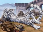  ambiguous_gender backpack charr claws eyes_closed feline female flat_chested guild_wars hammer horn lying mammal multiple_ears nude on_back reclining sabretoothed_ermine solo video_games warhammer 