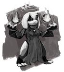  breasts caprine chinese_dress claws female fire goat halo mammal monochrome paws serious solo stance thighs toriel undertale 