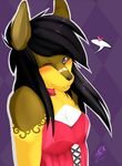  &lt;3 abstract_background anthro band-aid black_hair black_nose blue_eyes blush breasts canine clothed clothing collar corset dog female hair looking_at_viewer mammal mystikfox61 one_eye_closed small_breasts solo wink 