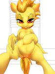 amber_eyes equine female feral friendship_is_magic fur hair horse mammal my_little_pony nabesiki orange_hair pegasus pony pussy sitting solo spitfire_(mlp) wings wonderbolts_(mlp) yellow_fur 